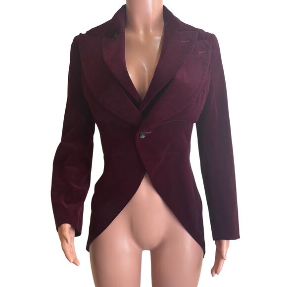 Comme Des Garçons Tailcoat Jacket Womens S Burgundy Velvet Victorian Steampunk - Picture 1 of 16